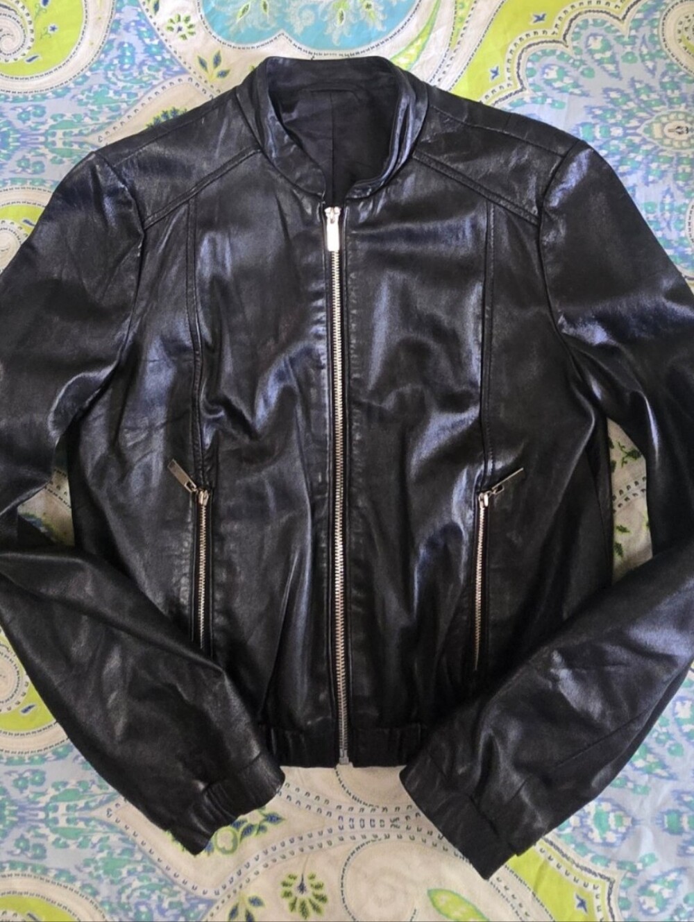 Bebe Black Leather Bomber Jacket XS